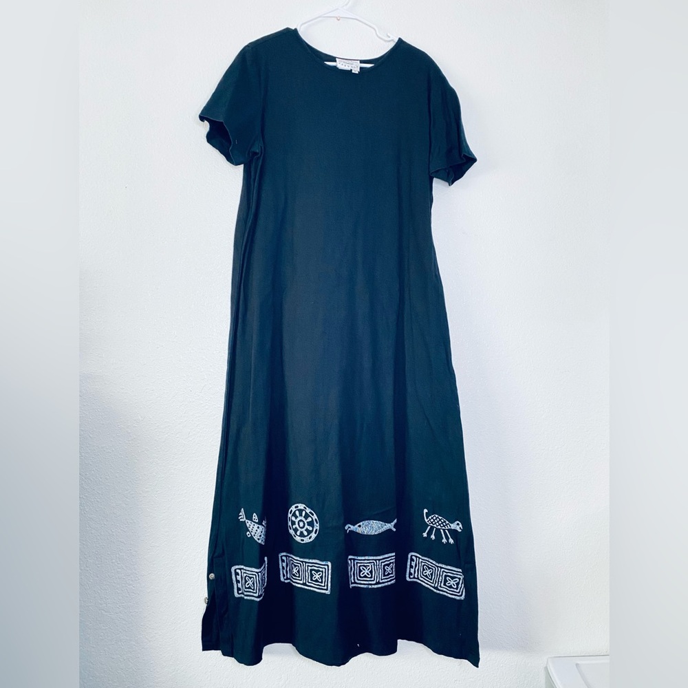 🍓 Country Wear Casuals VTG Linen Blend Southwestern Coastal Maxi Dress Medium